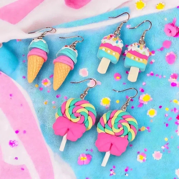 🆕️ Cute Cartoon Earrings Set - Ice Cream, Lollipop & Popsicle Fun Gift Idea - Picture 8 of 10